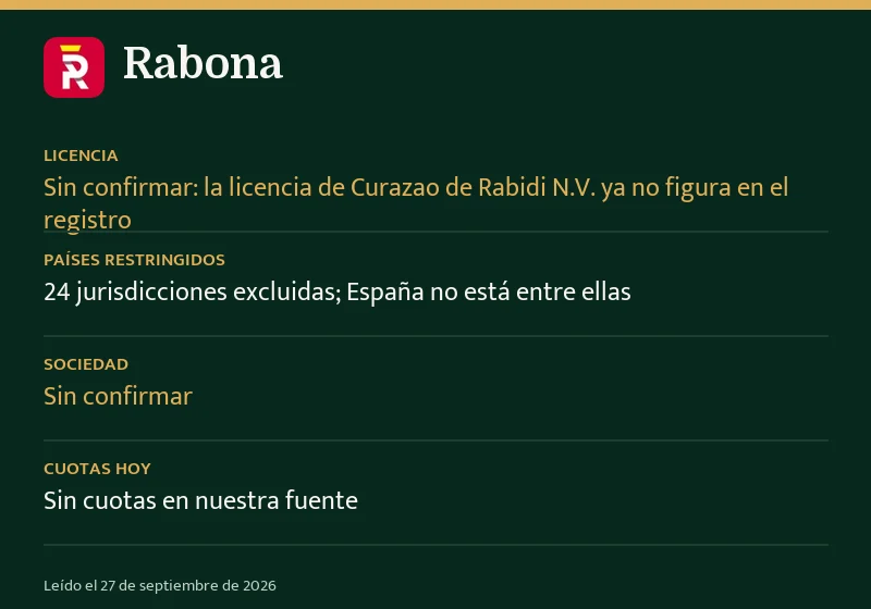 Ficha de Rabona: licencia, países restringidos y margen
